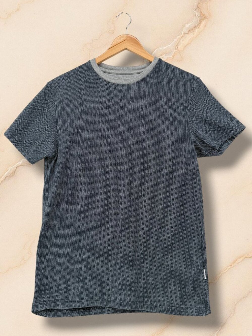 Peter Werth Zigor Grey Herringbone Textured Cotton T-Shirt Size S